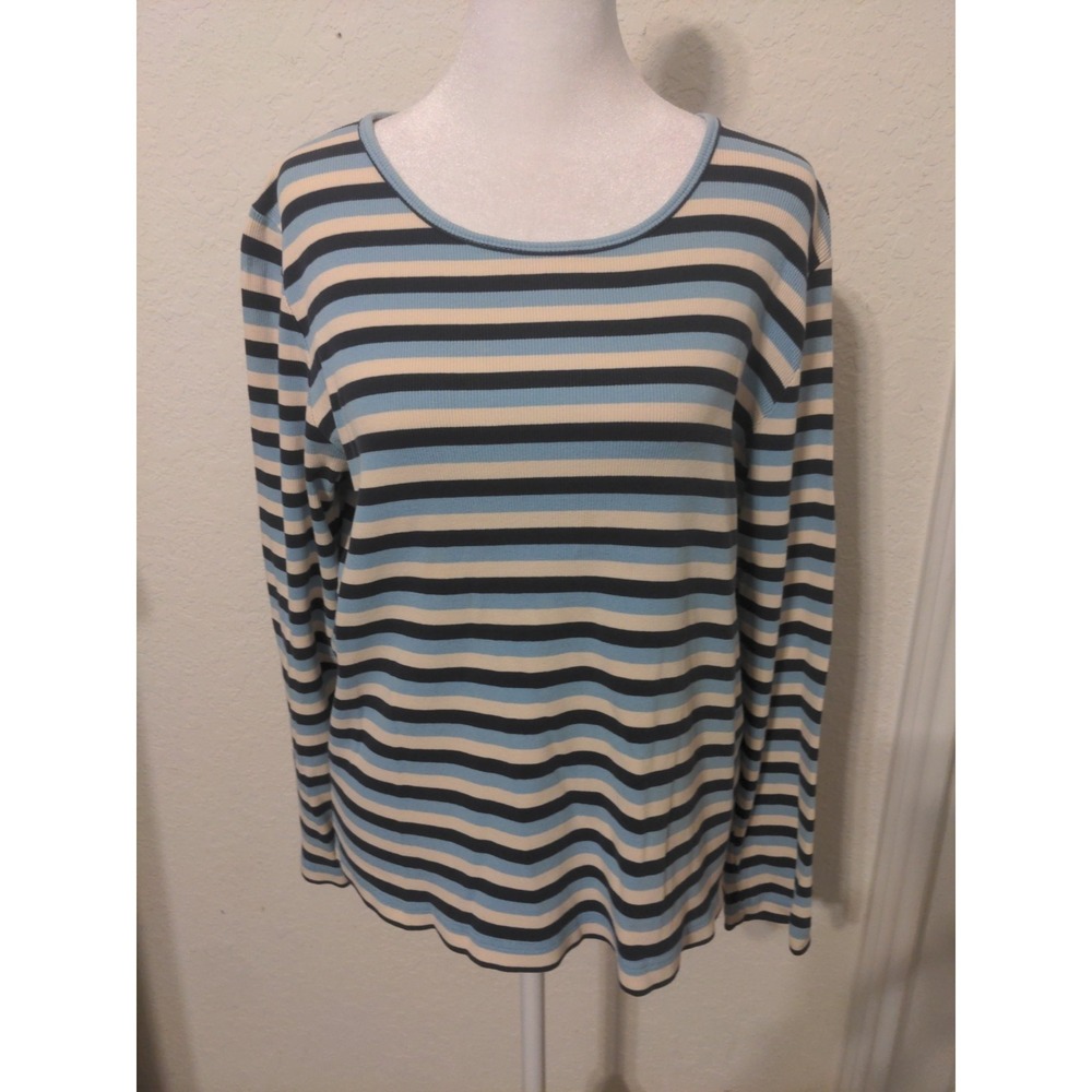 Rebecca Malone Stretch Women's Striped Blue Long Sleeve Shirt. Size L